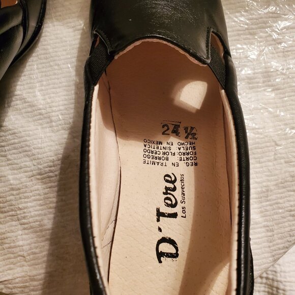 Women Black shoe square toe 100% Leather Cushioned Insole Size US 7.5/ Stretch. - Picture 9 of 10